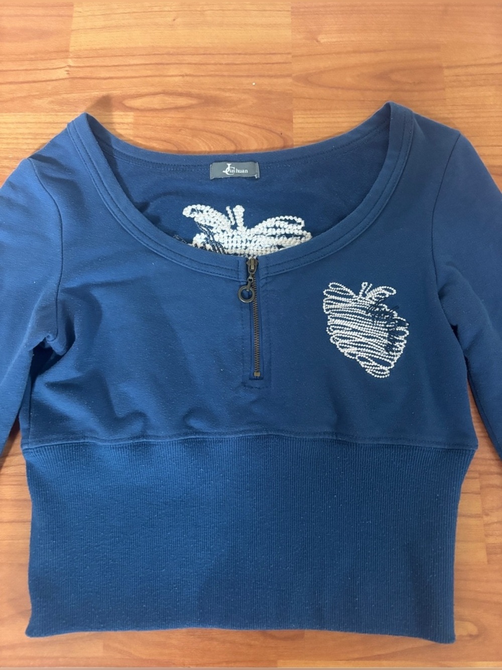 Y2K Blue Long Sleeve Apple Design 2000’s Crop Top Sweater
